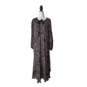 SAKS FIFTH AVENUE 70s Vintage Dress According Pleated Bell Sleeve Floral  Kaftan